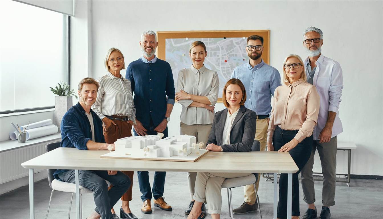 A property intelligence team collaborating in a modern British workspace.